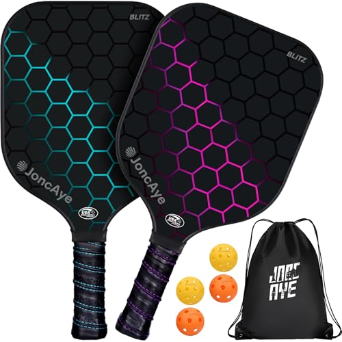JoncAye Pickleball Paddles Set of 4 or 2, USAPA Approved Fiberglass Rackets with Outdoor Indoor Balls, Bag, Overgrip, Lightweight for Family, Professional Equipment for Beginners Intermediate - color: Blue&Pink*2