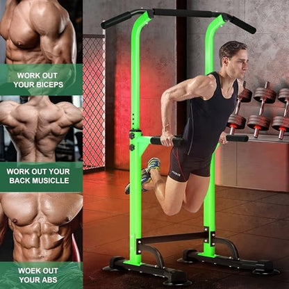 SogesPower Power Tower Dip Station Pull Up Bar for Home Gym Adjustable Height Strength Training Workout Equipment,Pull Up Bar Station - color: Green