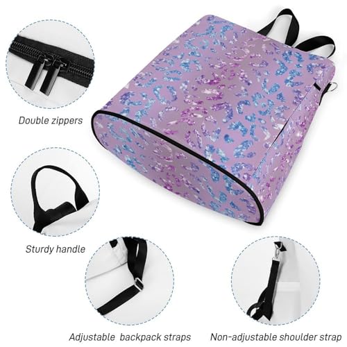 Waterproof Backpack Blue Purple Leopard Print Casual Bags for Women Anti-theft Daypacks Fashion Versatile Bag - color: Blue Purple Leopard Print, size: No Custom