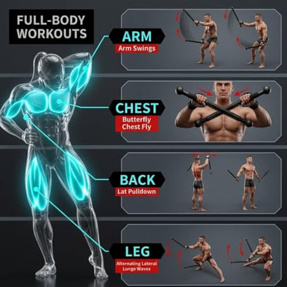 Ropeless Battle Ropes - Heavy Duty Cordless Weighted Exercise Ropes for Working Out - Home Gym Battle Rope with Training Poster