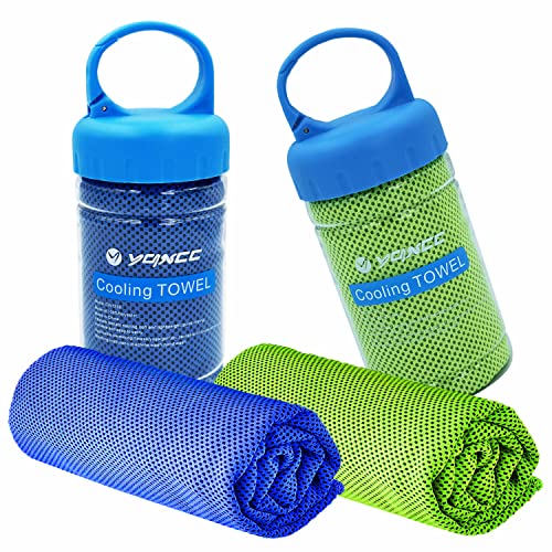 YQXCC 2 Pack Cooling Towels (47"x12"), Ice Cool Neck Towel, Soft Breathable Microfiber for Yoga, Golf, Gym, Running, Camping & Hot Weather - color: Dark Blue/Green