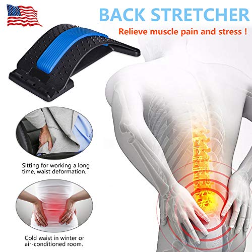 JUMPOW Back Stretcher for Lower Back Pain Relief, 3 Level Adjustable Lumbar Cracker Board, Spine Board, Relief for Herniated Disc, Sciatica, Scoliosis, Spine Decompression - color: Black, Blue-3 Level