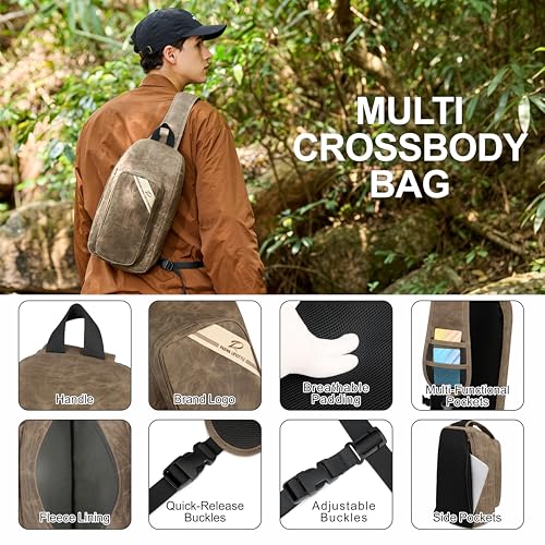 Padwa Lifestyle Dark Brown Crossbody Camera Bag - Waxed Memory Canvas Compact Camera Sling and Crossbody Bag with Fast Access,Versatile Lightweight Everyday Bag for Photographers Travel,Photography - color: Dark Brown