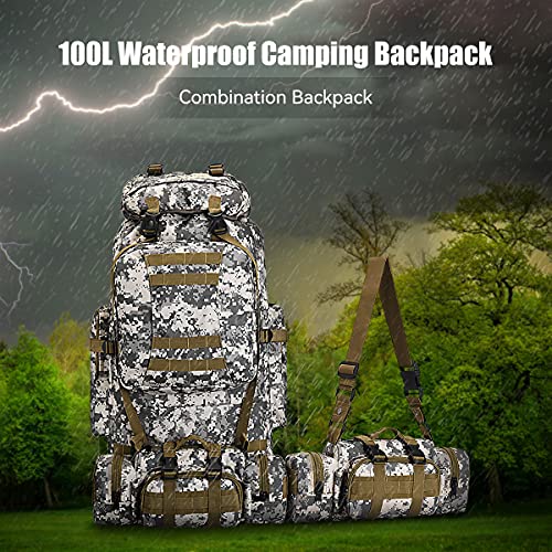 100L Camping Hiking Backpack,Molle military Tactical rucksack backpack,Waterproof Lightweight Hiking Backpack - color: Citycamo