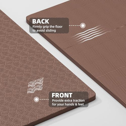ILILI Yoga Mat, TPE Exercise Mat, Tear-Resistant, Fitness Yoga Mat with Carrying Strap, 72''x25''×0.3''(8mm), Ideal for Yoga, Pilates, Home Workouts, Stretching & All Fitness Routines - color: brown