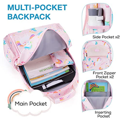 mommore Kids Backpack for Boys Girls 4-8 Kindergarten Elementary School Backpack with Lunch Box - 15” H Fit Folder - color: Pink Purple-custom, style: 3 Pcs