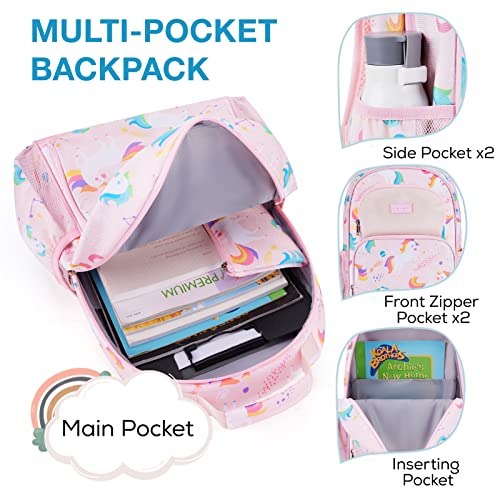 mommore Kids Backpack for Boys Girls 4-8 Kindergarten Elementary School Backpack with Lunch Box - 15” H Fit Folder - color: Pink Purple-custom, style: 3 Pcs