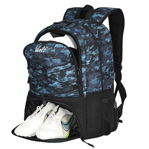 WOLT Soccer Backpack Soccer Bag with Ball Holder & Shoes Compartment, Sport Equipment Bags For Football, Basketball, Volleyball, Gym - color: CamoBlue