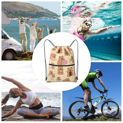 Capybara Drawstring Bags, Outdoor Sport Sackpack Cinch String Bag, Cute Polka Dot Drawstring Backpack, Waterproof Gym Cinch Sackpack, Capybara Player Gift for Women - color: Capybara