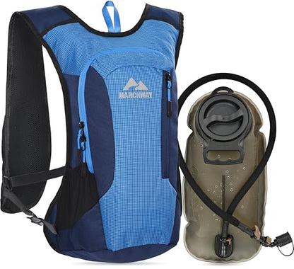MARCHWAY Lightweight Hydration Backpack with Vest Style Straps & 2.5L TPU Water Bladder, Versatile Sleek Multi-Pocket Pack for Hiking, Cycling, Running, Backpacking, Travel - color: Blue
