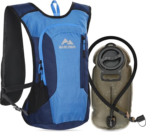 MARCHWAY Lightweight Hydration Backpack with Vest Style Straps & 2.5L TPU Water Bladder, Versatile Sleek Multi-Pocket Pack for Hiking, Cycling, Running, Backpacking, Travel - color: Blue