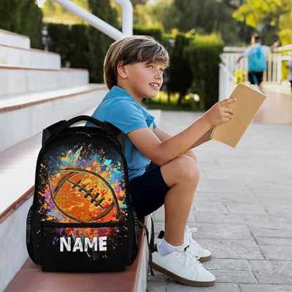 Boys School Backpack Personalized Kids Football Backpacks Bookbag Back to School Supplies, Custom Name Cool Sport Back Pack for Travel Camping Casual (17 Inches) - color: Color 2-1