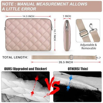 Puffy Quilted Laptop Sleeve with a Removable Shoulder Strap Compatible with MacBook Air/Pro, 13-13.3 inch Notebook, Compatible with MacBook Pro 14 inch M3 M2 M1 Chip 2023-2021 - color: Sleeve - Khaki, size: 13-13.3 inch