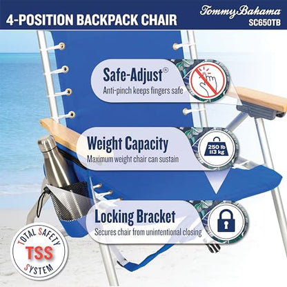 Tommy Bahama Hi-Boy 17" Seat Height 4-Position Lace-Up Suspension Folding Beach Backpack Chair - color: Green and Blue Stripe, style: 1-Pack