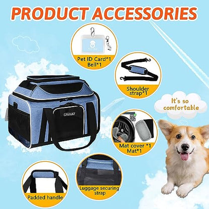 Petskd Top-Expandable Pet Carrier 17x12x8.5 Inches JetBlue Allegiant Spirit Airline Approved, Soft-Sided Carrier for Small Cats and Dogs with Locking Safety Zippers and Anti-Scratch Mesh(Blue) - color: Blue, size: 17.0"L x 12.0"W x 8.5"H