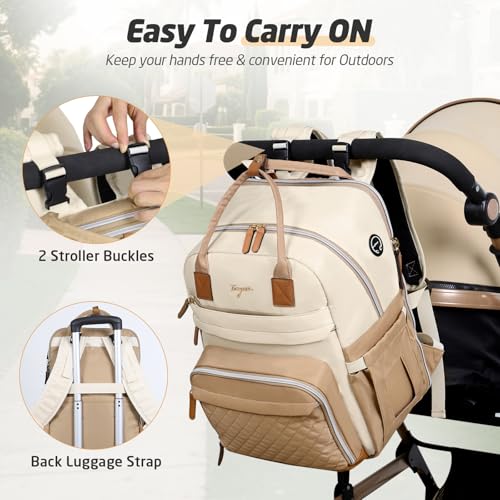 Diaper Bag Backpack - Extra Large Diaper Bag for 2 Kids Twin, Travel Baby Bags for Mom Dad 25-37L Expandable with Changing Pad Earphone Hole, Apricot Beige - color: Beige & Apricot