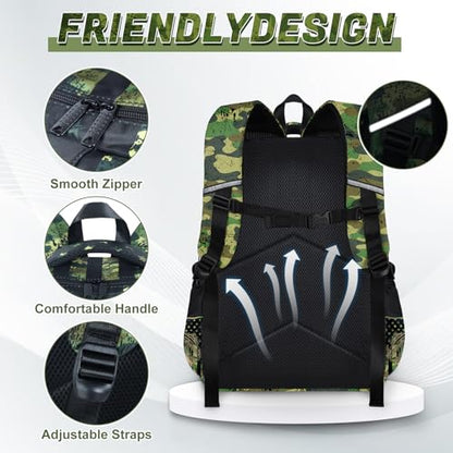 Fishing Backpack Set for Boys, Kids Camo Fish Backpack for School with Lunch Box and Pencil Case Coin Purse, School Bookbag for Boys - color: Fishing