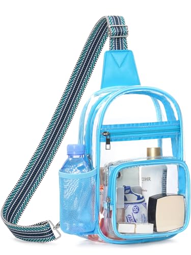 Clear Bag for Stadium Events, Clear Purses For Women Men, Transparent Crossbody Bag, See Through Large Sling Backpack - color: Blue, size: Large