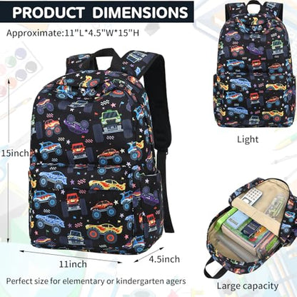 LEDAOU Kids Backpack for Boys Girls Preschool Kindergarten Elementary School Bookbag Toddler School Bag with Chest Strap - color: Colorful Big Car
