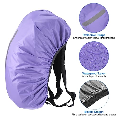 PATIKIL Waterproof Backpack Rain Cover, Non-Slip Backpack Cover with Vertical Reflective Strap Stay Dry for Hiking, Camping, Hunting - color: Purple, size: X-Large