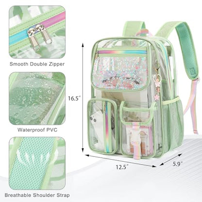 Clear Backpack for Girls Women, School Bookbag Heavy Duty See Through Backpacks (Matcha Green) - color: Matcha Green