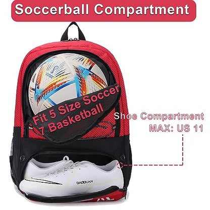 Hsmihair Soccer Bag-Soccer Backpack&Backpack for & Football Volleyball & Basketball,with Ball Compartment and Separate Cleat - color: Red