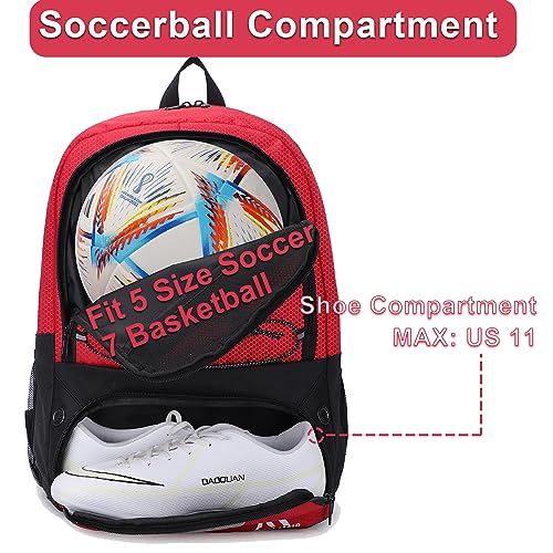 Hsmihair Soccer Bag-Soccer Backpack&Backpack for & Football Volleyball & Basketball,with Ball Compartment and Separate Cleat - color: Red