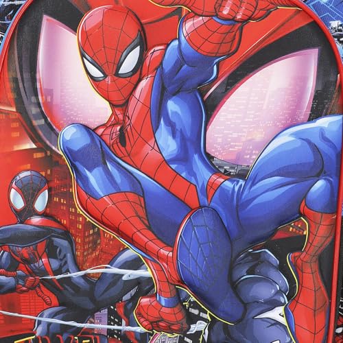 Bioworld Spider-Man Peter & Miles 16" Rolling Travel Backpack - color: Red, Blue & Black