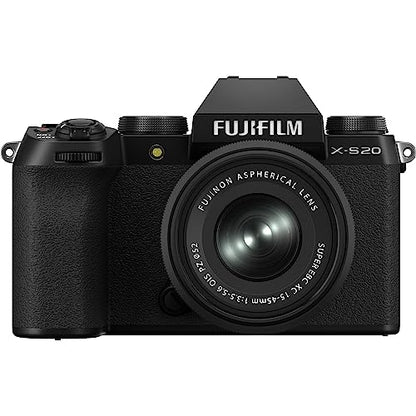 FUJIFILM X-S20 Mirrorless Camera with 15-45mm Lens + 64GB Memory Card + 4K Monitor + LED Light + Corel Photo & Video Editing Software + Backpack Bag + Tripod, Ideal Vlogging Camera Kit (16pc Bundle)