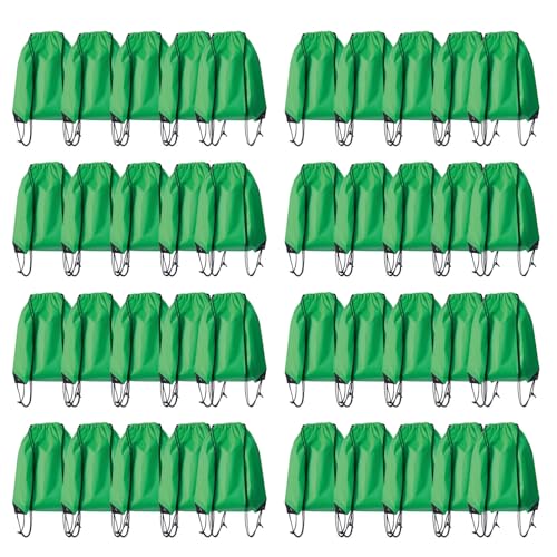 Drawstring Backpack Bulk 40Pcs Draw String Backpack Bags DIY Gym Sports Traveling Yoga Cinch Bag Sackpack Drawstring (green) - color: Green
