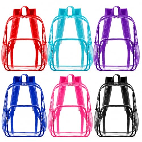 Amylove 6 Pcs Clear Backpack bulk for Stadium Events Heavy Duty PVC Transparent Bookbag for College Workplace Security (17 Inches,6 Colors) - color: 6 Colors, size: 17 Inches