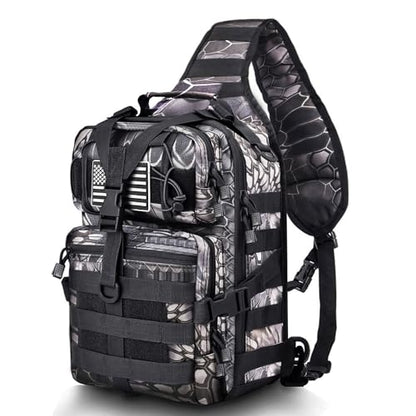 HAOMUK Tactical Sling Bag Pack Military Rover Shoulder Sling Backpack EDC Molle Assault Range Bag - color: Pythons Grain Black