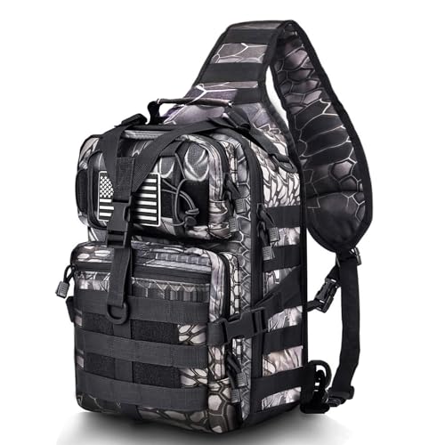 HAOMUK Tactical Sling Bag Pack Military Rover Shoulder Sling Backpack EDC Molle Assault Range Bag - color: Pythons Grain Black