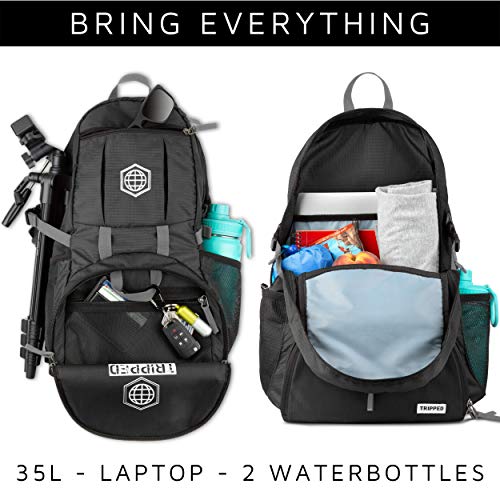TRIPPED Travel Gear Traveling Backpack- Foldable collapsible lightweight backpack for travel (Black) 35 liters - color: Jet Black
