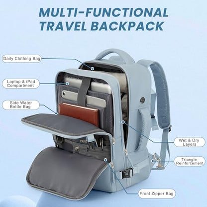 Sinaliy Travel laptop Backpack for Women, Personal Item Size Flight Approved, 16 Inch Laptop Bag with Multi-Pockets, College Computer Bag, Waterproof Carry On Backpack Casual Daypack Backpack - color: Light Blue, size: Large