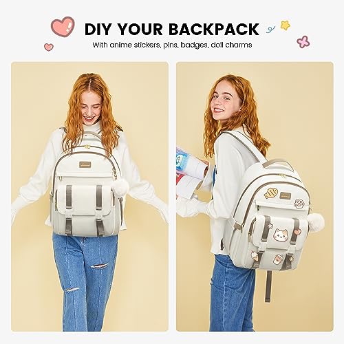LOVEVOOK School Backpack for Teen Girls, Student Backpack Purse for 14-16 Teenage, Cute Kid Bookbag, Back to School Backpacks Fit 15.6 Inch Laptop, Large College Travel Bag, Beige-khaki - color: Beige-khaki