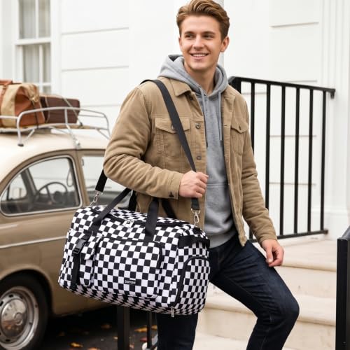 Eslcorri Gym Travel Duffel Bag Backpack with Shoe & Wet Pocket, Check Black - color: 42L-Checkered-Black