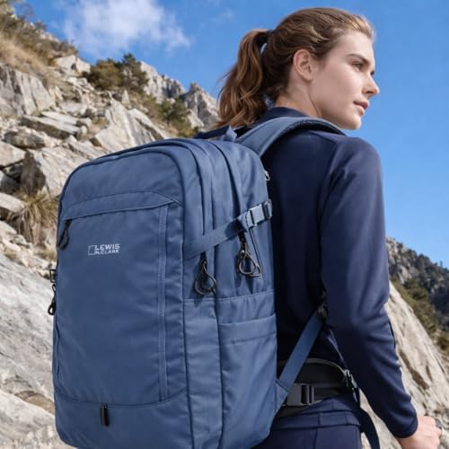 Lewis N. Clark 28L Hiking Daypack – Full-Size Trail Backpack with Padded Straps, Rain Cover & Removable Laptop Sleeve - color: Blue, size: 28L