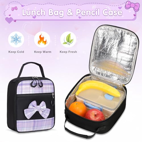 ACESAK Girls Backpack - 3PCS Backpack for Girls Cute School Backpacks for Kindergarten Elementary Preschool Middle Kids School Bags with Lunch Box Pencil Case Set (Black Purple) - color: Black-purple
