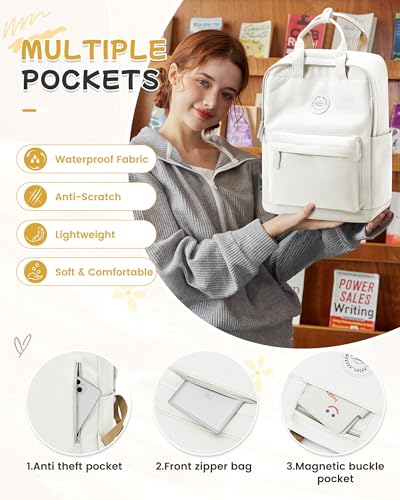 BJLFS White School Backpack for Girls Boys,Waterproof Bookbag for Women Men, College Student School Bag, Lightweight Travel Rucksack Casual Daypack,Laptop Backpacks - color: Standard White
