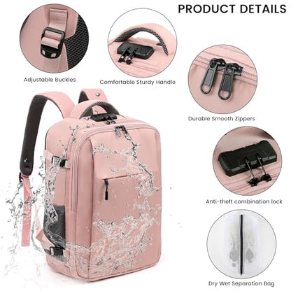 TANTOMI Travel Backpack for Women, Carry On Backpack with Wet-Dry Separation Compartment, TSA-Compliant Laptop Backpack, Personal Item Travel Bag with Anti-Theft Lock for Weekender (Pink) - color: 2-pink