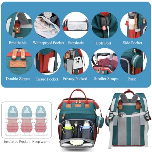 Jeryswet Baby Diaper Bags with Changing Station, Waterproof Large Capacity Diaper Bag Backpack for Moms Dads with USB Charging Port and Stroller Straps, Baby Shower Gifts, RGB - color: Green-blue-red
