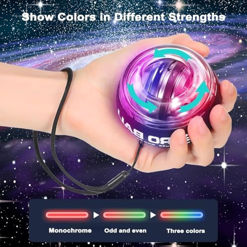 Torque Ball Hand Exerciser - 2026 Internal Resistance System Self-Starting Wrist Power Gyro Balls with Auto-Start Colorful LED Lighting - color: Blue