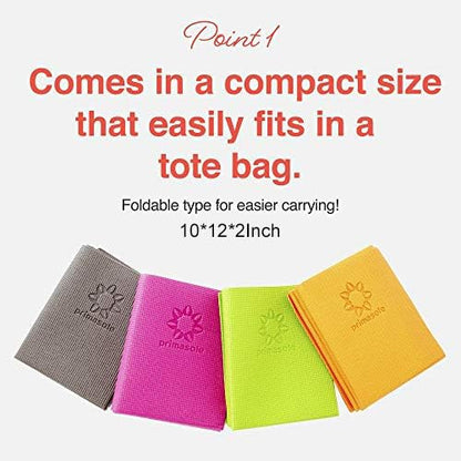 Primasole Folding Yoga Travel Pilates Mat Foldable Easy to Carry to Class Beach Park Tear resistant Travel Picnics 4mm Thick 9 Colors - color: Azalea Pink