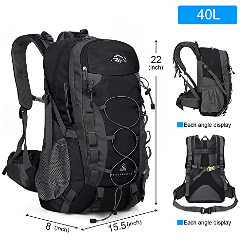 INOXTO lightweight Hiking Backpack 35L/40L Hiking Daypack with Waterproof Rain Cover for Travel Camping Outdoor Men and Women - color: 40l Black