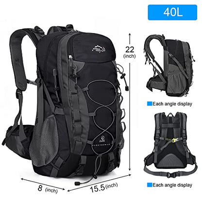 INOXTO lightweight Hiking Backpack 35L/40L Hiking Daypack with Waterproof Rain Cover for Travel Camping Outdoor Men and Women - color: 40l Black