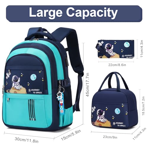 ACESAK Backpack for Boys - Boy Schoolbag Kids Children Teens Girls Elementary Middle School Bags, Waterproof Lightweight Bookbag Backpacks Casual Daypack with Lunch Bag Set - color: Green