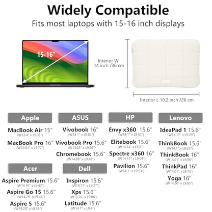 Puffy Laptop Sleeve 15-16 Inch Matte Beige, Waterproof Carrying Case Bag for Women, Fluffy Computer 15.6 HP Case, Compatible with MacBook Pro 16 Inch, MacBook Air M2 M1, Asus/Dell XPS/Lenovo - color: Matte Beige, size: 15-16 inch