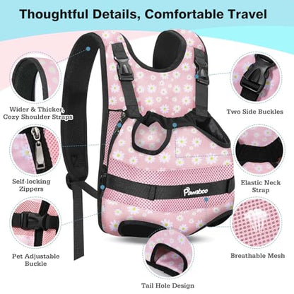Pawaboo Pet Dog Front Carrier Backpacks, Legs Out Pet Carrier Backpack, Adjustable Easy-fit Dog Chest Carriers for Small Medium Dogs Hands Free for Travel Hiking Cycling Camping, S, Pink Daisy - color: AA-Pink Daisy, style: Small (Pack of 1)