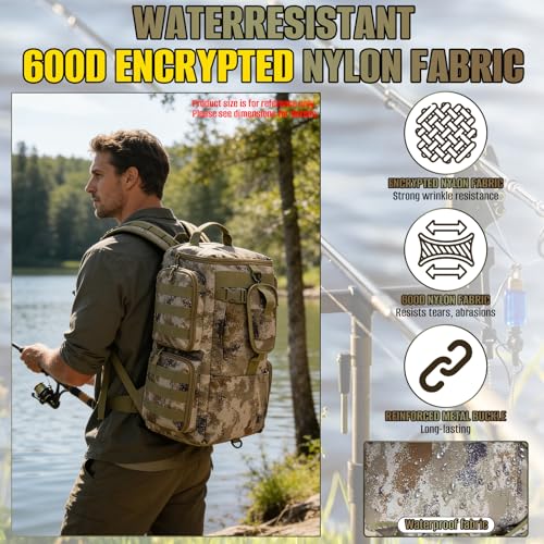 LIWSHWZ Fishing Backpack with Rod Holder,Waterproof Tackle Sling Bag Storge Fishing Gear and Equipment,Gift for Men Father, Sport Bags - size: 9.84" x 7.08" x 17.32"